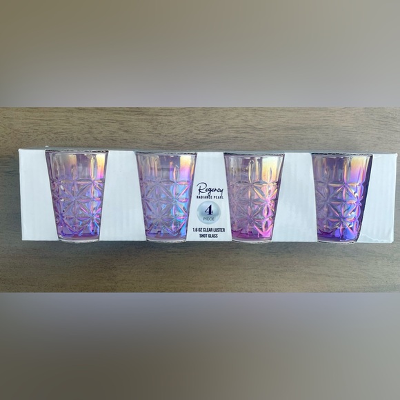 Circleware Regency Radiance Pearl 1.6oz Clear Luster Shot Glass S/4 Pink NEW - Picture 2 of 6